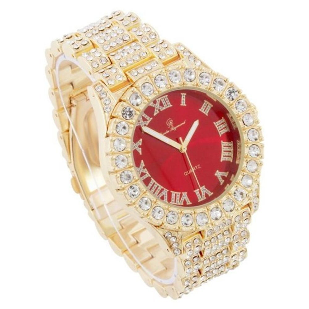 Iced Out 18k Gold Finish Red Face CZ Watch - Picture 2 of 3